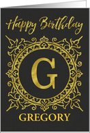 Illustrated Custom Happy Birthday Gold Foil Effect Monogram G card