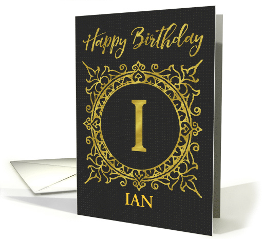 Illustrated Custom Happy Birthday Gold Foil Effect Monogram I card