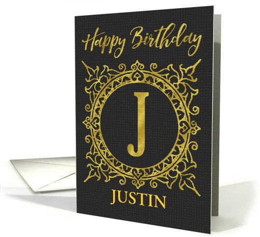 Illustrated Custom Happy Birthday Gold Foil Effect Monogram J card