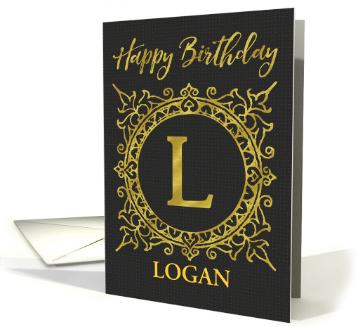 Illustrated Custom Happy Birthday Gold Foil Effect Monogram L card