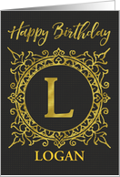 Illustrated Custom Happy Birthday Gold Foil Effect Monogram L card