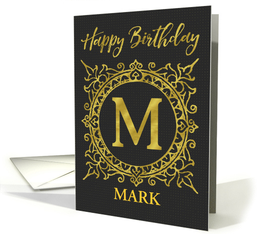Illustrated Custom Happy Birthday Gold Foil Effect Monogram M card
