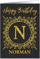 Illustrated Custom Happy Birthday Gold Foil Effect Monogram N card