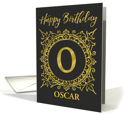 Illustrated Custom Happy Birthday Gold Foil Effect Monogram O card