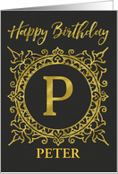 Illustrated Custom Happy Birthday Gold Foil Effect Monogram P card