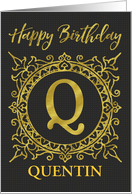 Illustrated Custom Happy Birthday Gold Foil Effect Monogram Q card