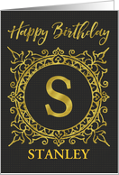 Illustrated Custom Happy Birthday Gold Foil Effect Monogram S card