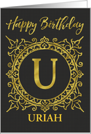 Illustrated Custom Happy Birthday Gold Foil Effect Monogram U card