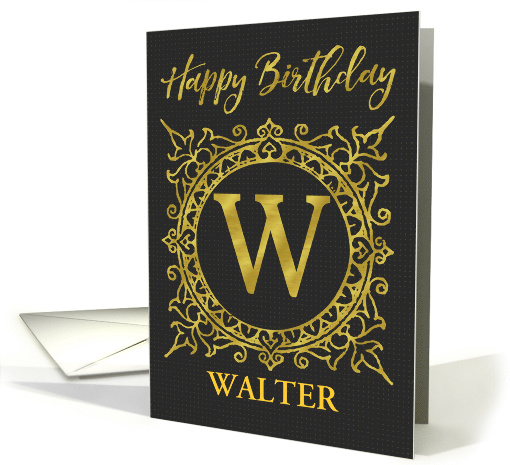 Illustrated Custom Happy Birthday Gold Foil Effect Monogram W card