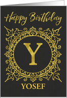 Illustrated Custom Happy Birthday Gold Foil Effect Monogram Y card