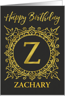 Illustrated Custom Happy Birthday Gold Foil Effect Monogram Z card