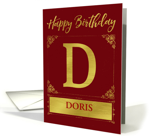 Illustrated Custom Happy Birthday Gold Foil Effect Monogram D card