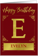 Illustrated Custom Happy Birthday Gold Foil Effect Monogram E card