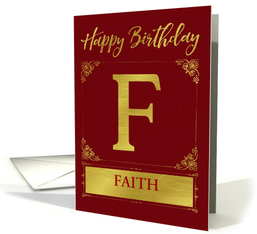 Illustrated Custom Happy Birthday Gold Foil Effect Monogram F card