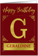 Illustrated Custom Happy Birthday Gold Foil Effect Monogram G card