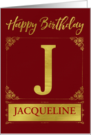 Illustrated Custom Happy Birthday Gold Foil Effect Monogram J card