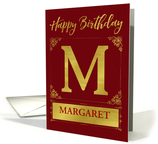 Illustrated Custom Happy Birthday Gold Foil Effect Monogram M card