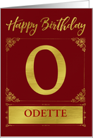 Illustrated Custom Happy Birthday Gold Foil Effect Monogram O card