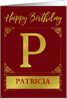 Illustrated Custom Happy Birthday Gold Foil Effect Monogram P card