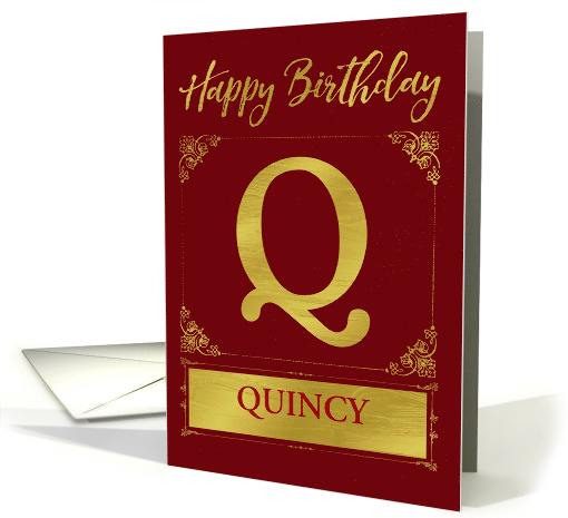 Illustrated Custom Happy Birthday Gold Foil Effect Monogram Q card