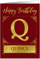 Illustrated Custom Happy Birthday Gold Foil Effect Monogram Q card