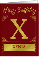Illustrated Custom Happy Birthday Gold Foil Effect Monogram X card