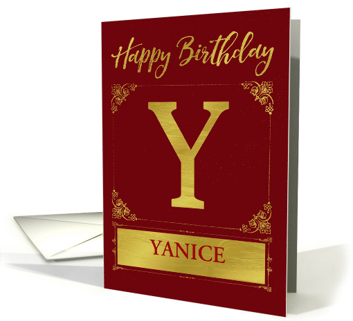 Illustrated Custom Happy Birthday Gold Foil Effect Monogram Y card