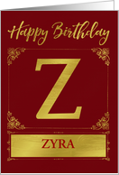 Illustrated Custom Happy Birthday Gold Foil Effect Monogram Z card