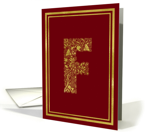 Illustrated Gold Foil Effect Monogram Letter F for Any Occasion card