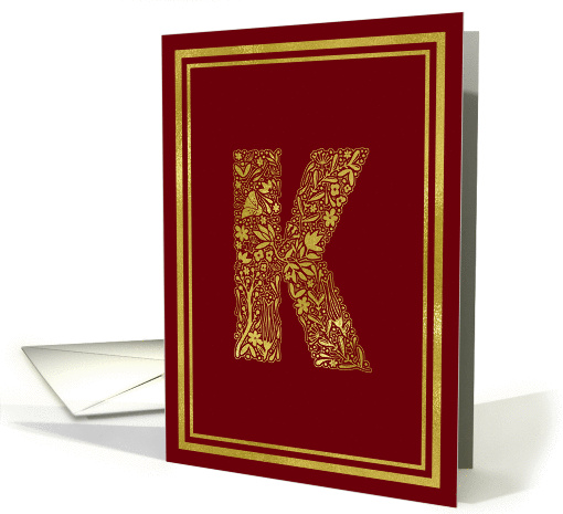 Illustrated Gold Foil Effect Monogram Letter K for Any Occasion card