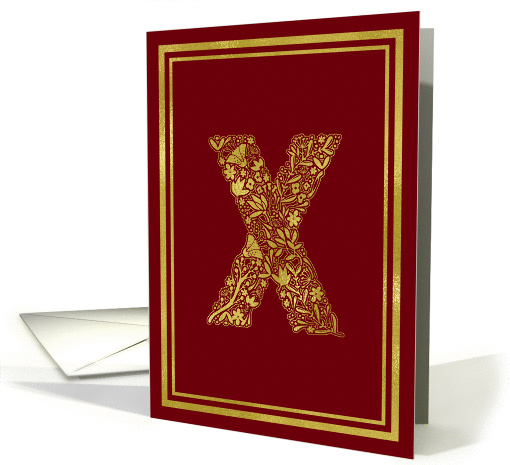 Illustrated Gold Foil Effect Monogram Letter X for Any Occasion card