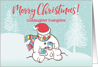 Custom Illustrated Snowy Christmas Snowmen for Goddaughter card