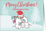 Custom Illustrated Snowy Christmas Snowmen for Granddaughter card