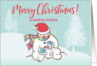 Custom Illustrated Snowy Christmas Snowmen for Grandma card
