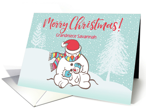 Custom Illustrated Snowy Christmas Snowmen for Grandniece card