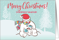 Custom Illustrated Snowy Christmas Snowmen for Grandniece card