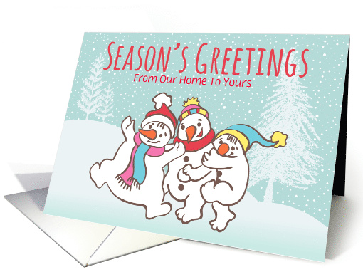 Custom Illustrated Snowy Christmas Snowmen From Our Home To Yours card