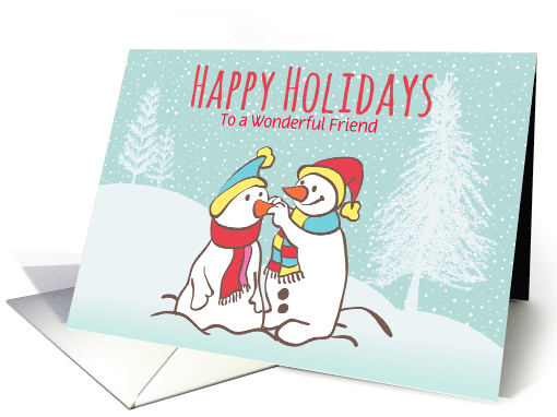 Custom Illustrated Snowy Christmas Two Snowmen For Friend card