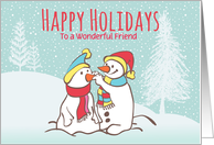 Custom Illustrated Snowy Christmas Two Snowmen For Friend card