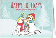 Custom Illustrated Snowy Christmas Two Snowmen From Babysitter card