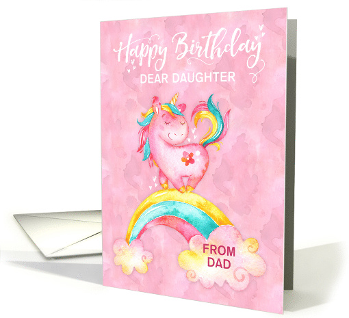 Custom Unicorn on Rainbow Watercolor Effect Birthday for Daughter card