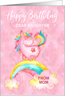 Custom Unicorn on Rainbow Watercolor Effect Birthday for Daughter card
