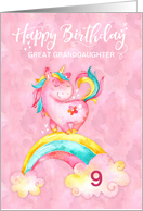 Custom Unicorn on Rainbow Watercolor Effect For Great Granddaughter card