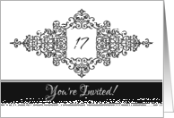Flourish Frame Black and White Invitation 17th Birthday card