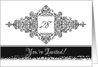Flourish Frame Black and White Invitation 28th Birthday card