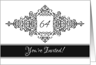 Flourish Frame Black and White Invitation 64th Birthday card