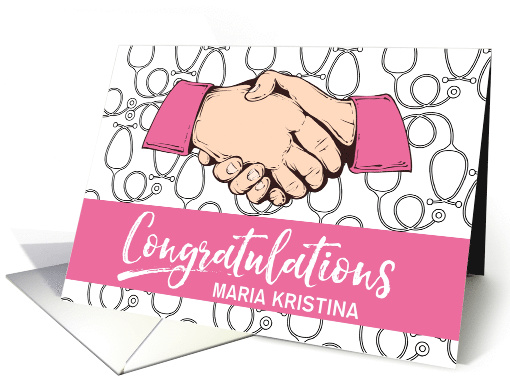 Custom Handshake Pink Congratulations on Residency Match card