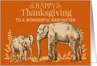 Custom Adult and Young Elephants Happy Thankgiving For Babysitter card