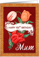 100th Birthday For Mum Three Tulips with Curly Frame card