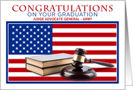 Army JAG Graduation Congratulations with US Flag, Books, Pound, Gavel card
